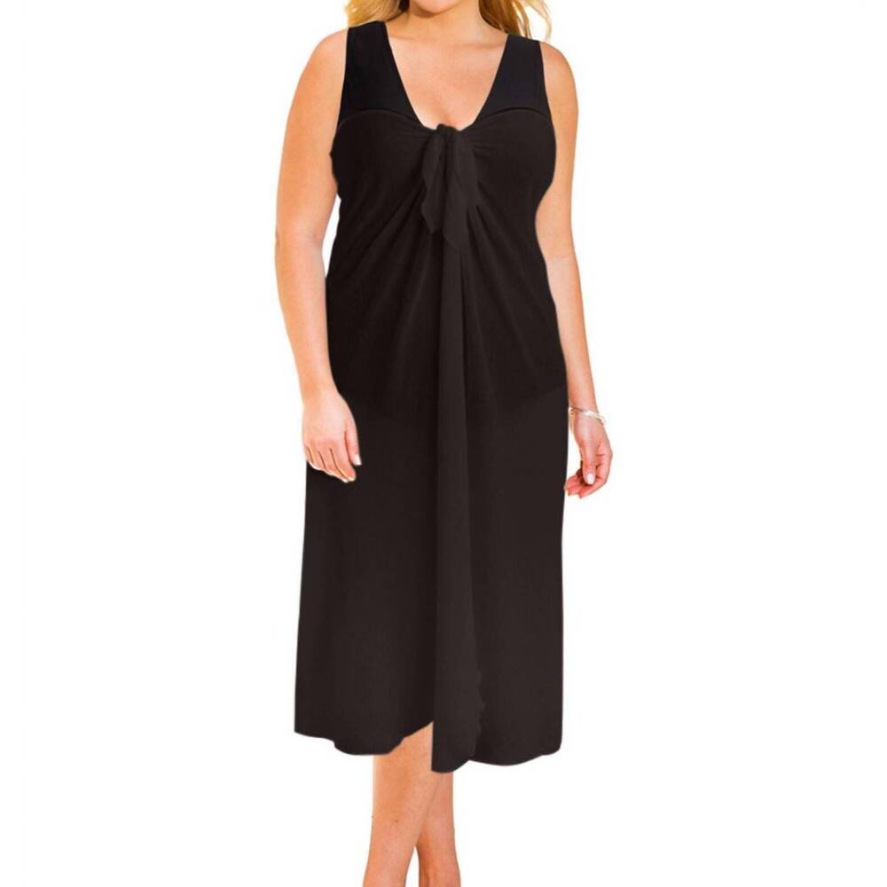 NEW ALWAYS FOR ME sun diva plus size long pareo cover up in black